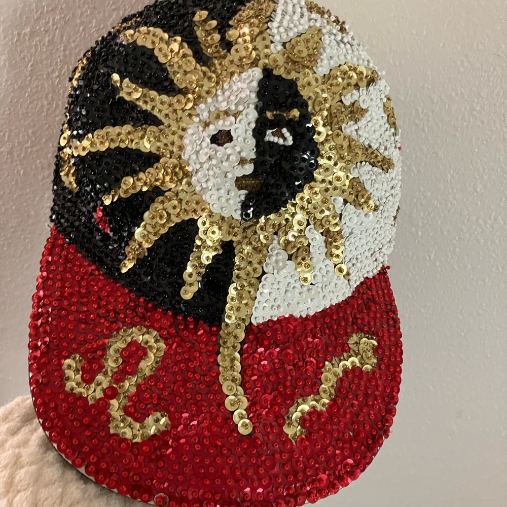 Lady Luck Sun zodiac all over sequins hat vintage 80-90s